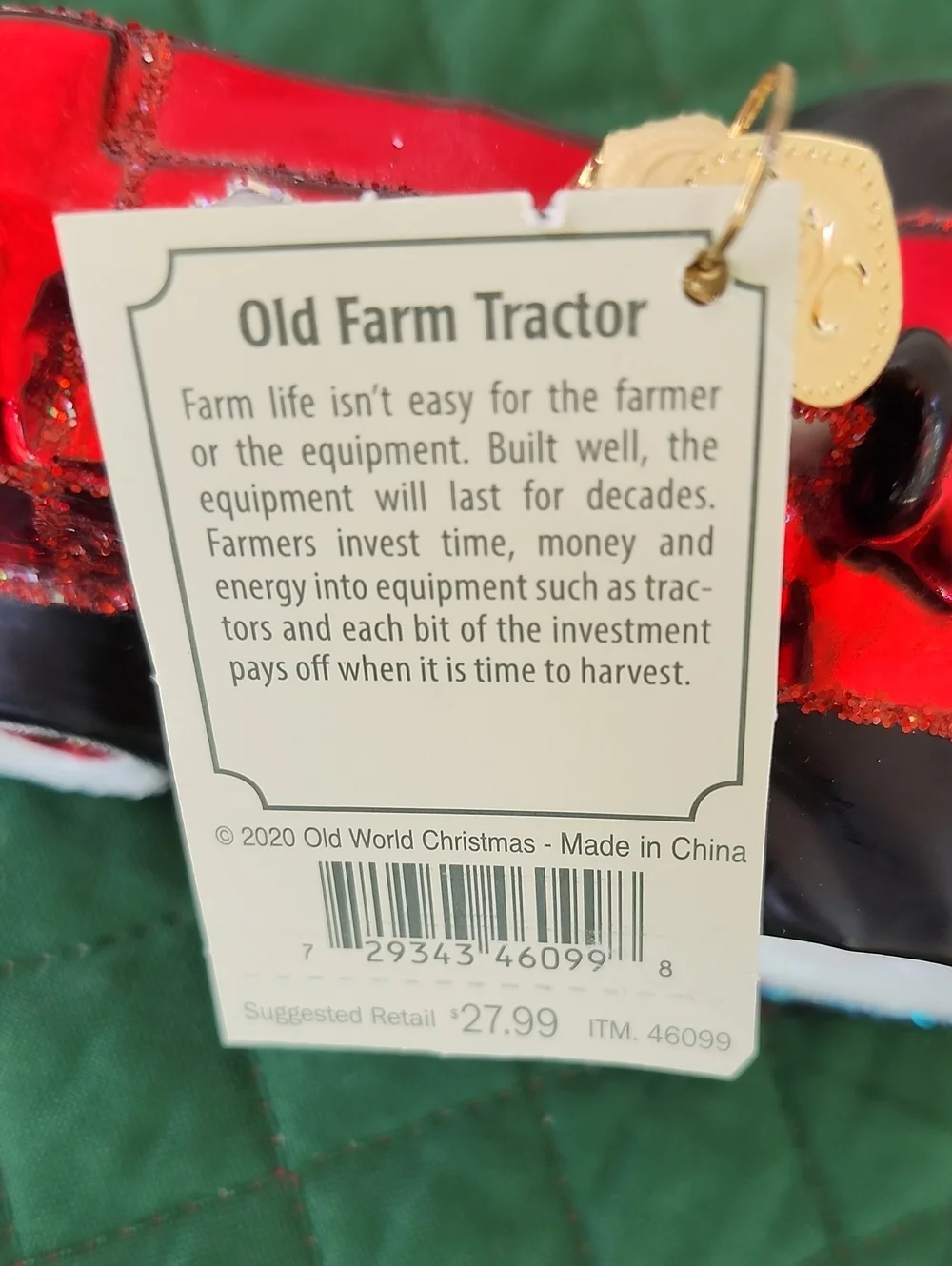 NWT OLD WORLD CHRISTMAS FARM TRACTOR HAND BLOWN ORNAMENT